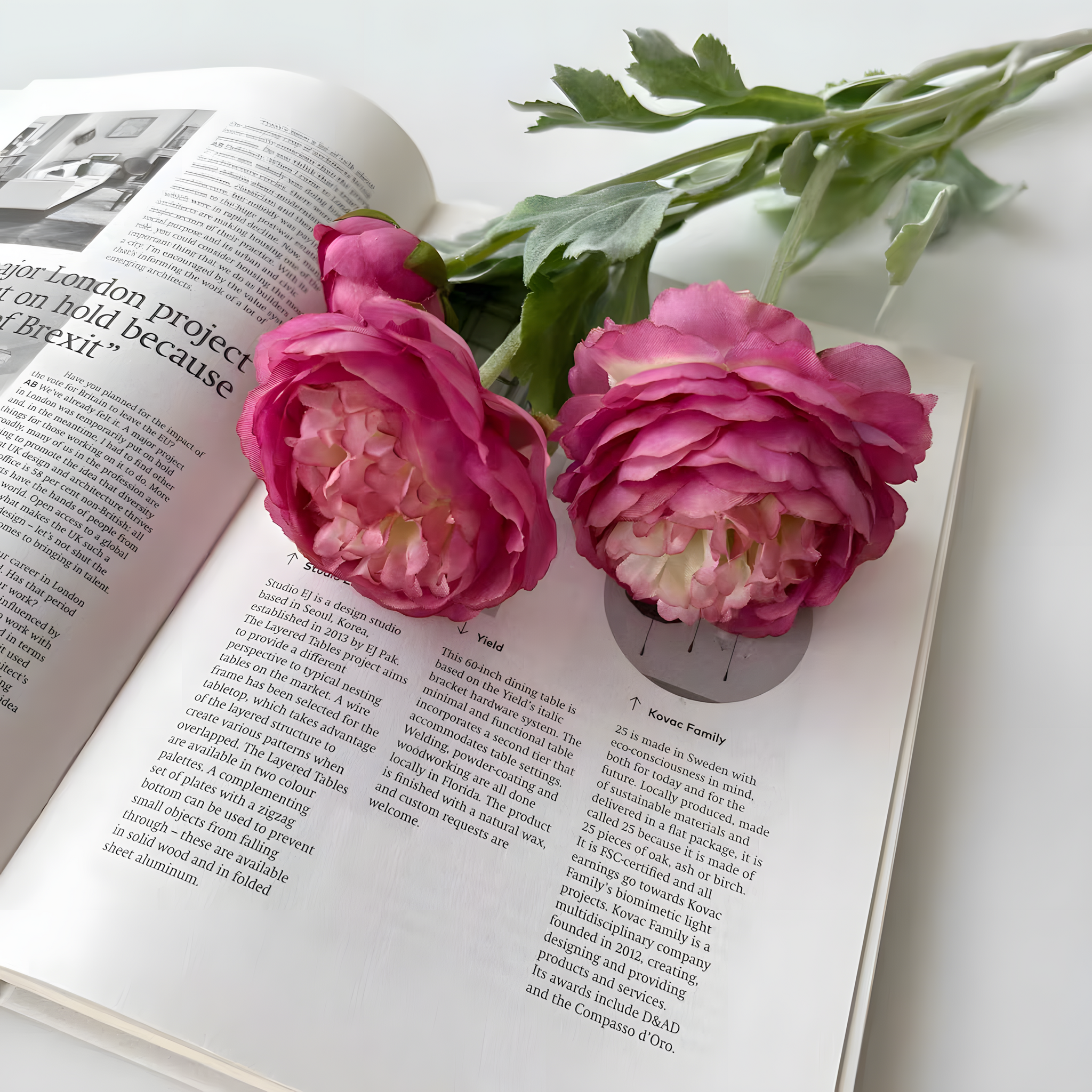 Deep Pink Nordic Rose Artificial Flower Stem – 21 Inch Triple Bloom