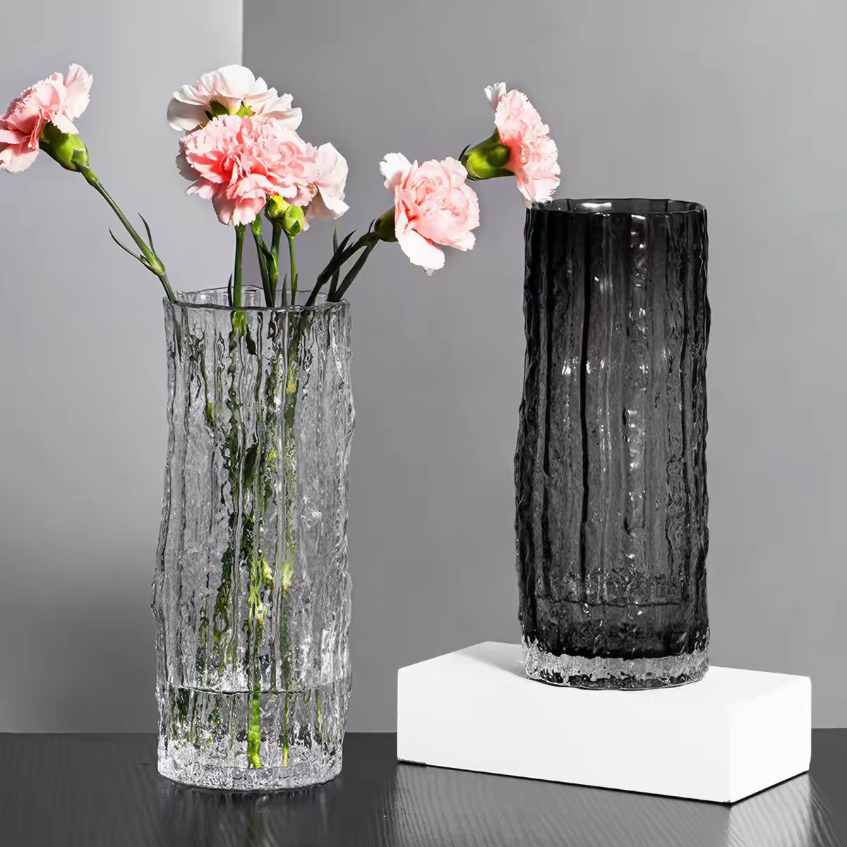 Transparent White Crystal Glass Vase