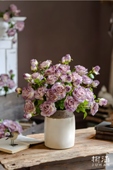 Purple European Vintage Rose Artificial Flower Stem – 21 Inch Triple Bloom