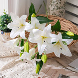 White Aurelia Lily Artificial Flower Stem – 78cm (30 Inch) with 3 Blooms