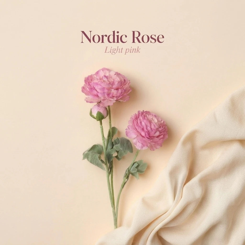 Light Pink Nordic Rose Artificial Flower Stem – 21 Inch Triple Bloom