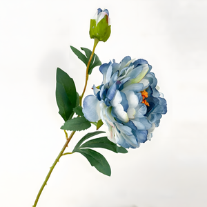 Blue Aurora Peony Artificial Flower Stem – 72cm Decorative Bloom with Bud